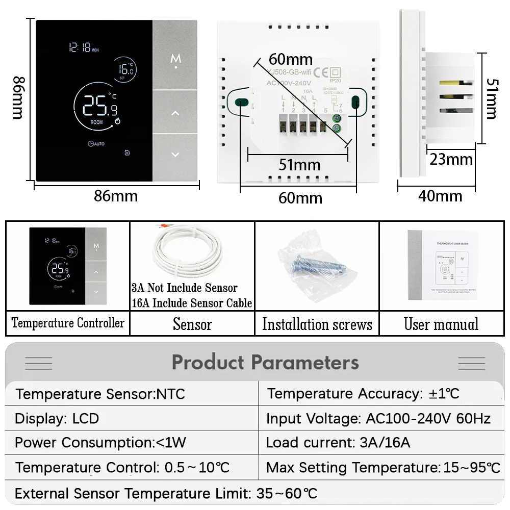 Termostato WiFi Tuya, termorregulador doméstico inteligente, calefacción de suelo eléctrica de agua, controlador de temperatura de calefacción TRV, Alexa y Google