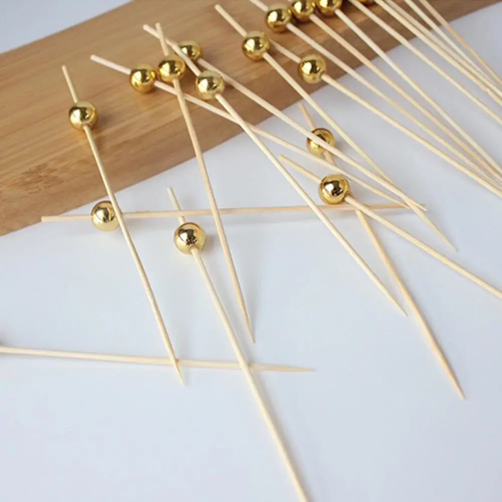 100/25 Pcs Disposable Pearl Bamboo Skewers Fruit Snacks Cocktail Appetizers Fork Skewers Bar Fiesta Wedding Birthday Supplies