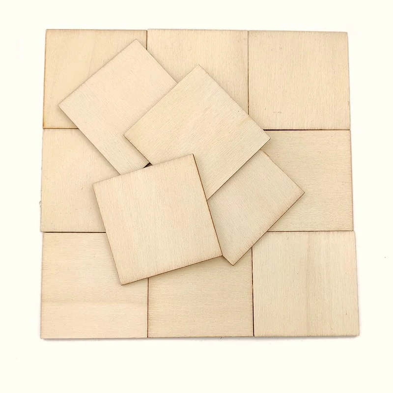 50pcs Pack 4x4 Inch Unfinished Wood Pieces Wood Plate For Engraving Patterns Creative DIY Wood Tag Blank Natural Wood Craft