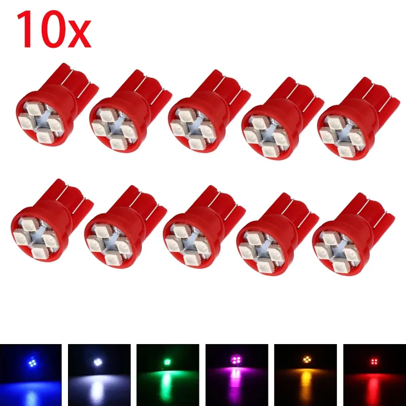 

10PCS T10 W5W LED Car Interior Bulbs Instrument Map Lamps 12V 194 168 Vehicle 1210 4 SMD White Blue Red Green Pink Yellow