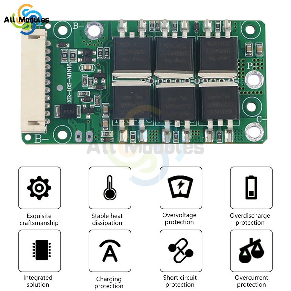 10S 36V 40A Battery Protection Board BMS PCB Module for Ternary Acid Battery with Balance Batteries Power Tools