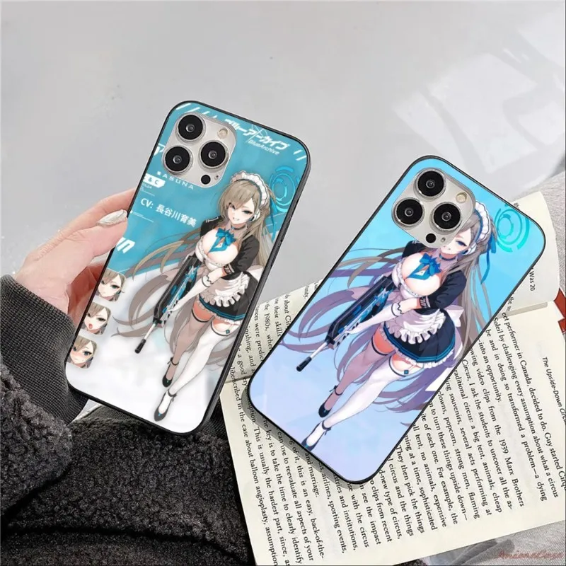 Blue Archive Asuna Smart Phone Case for iPhone 15 14 13 12 11 XS X 8 7 6 Plus Mini Pro Max SE 2022 Black Soft Phone Cover Funda