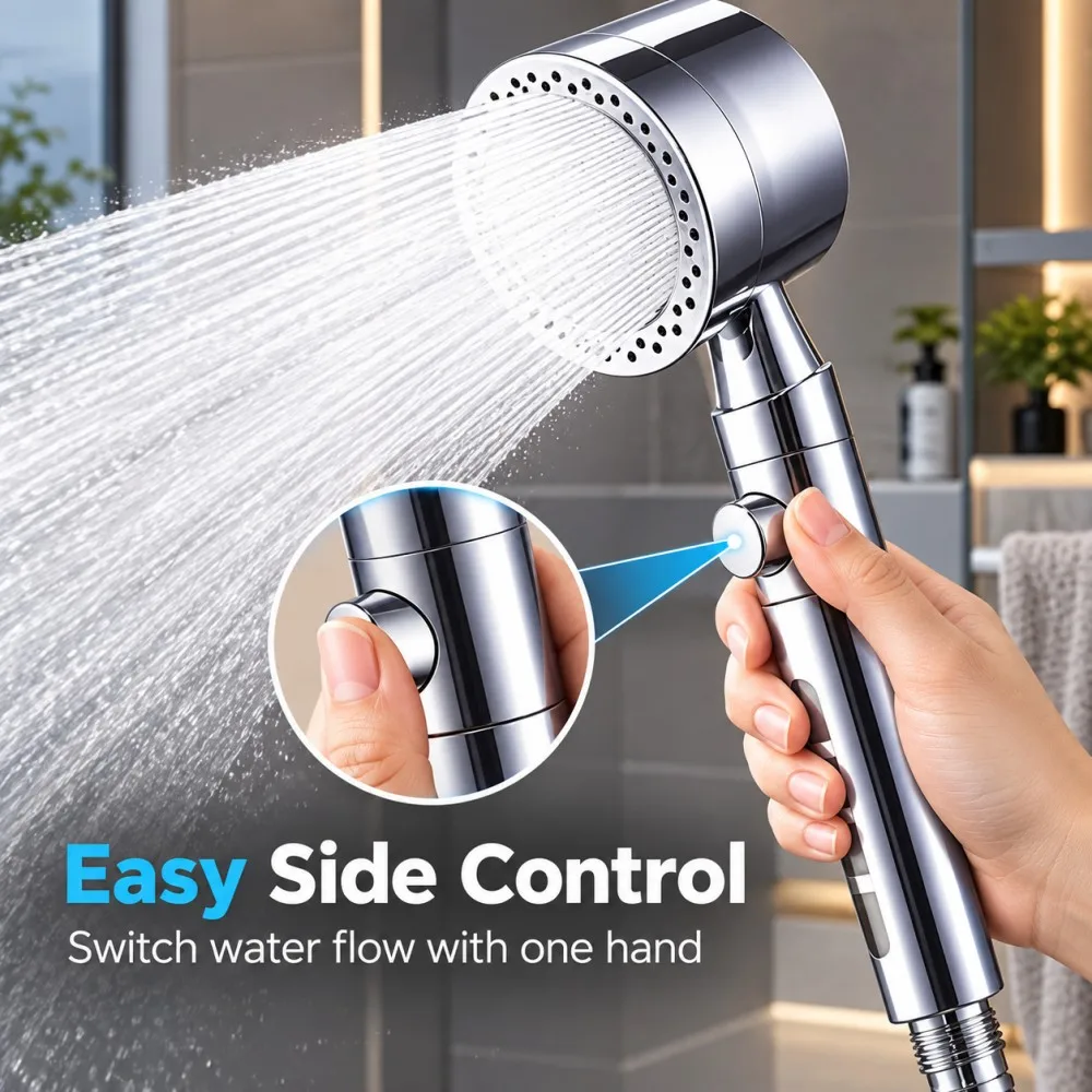 5 Spray Filtered Shower Heads High Pressure Large Flow ABS Portable Shower Head with Stop Button Universal Bathroom Nozzle gallery 1