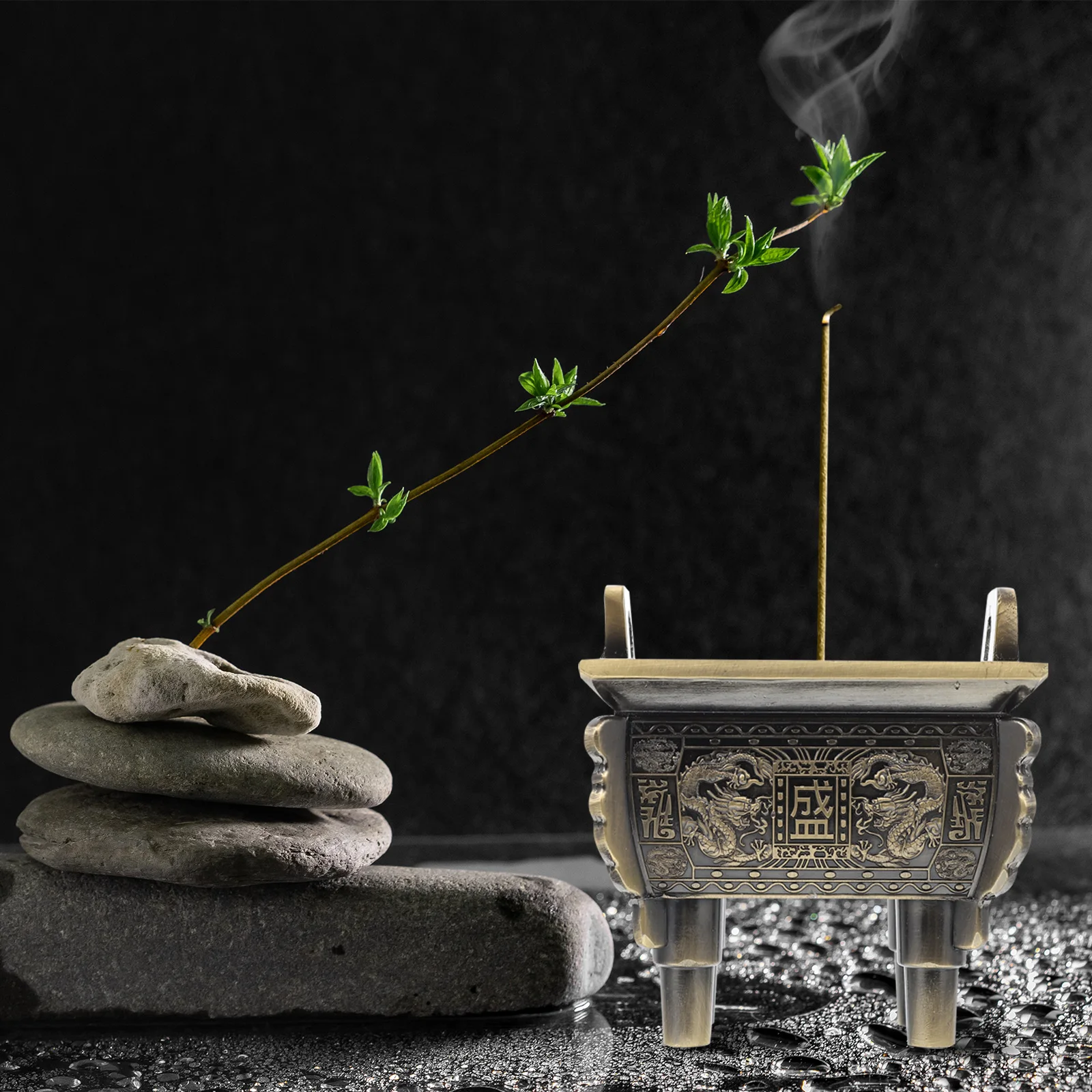 

Vintage Retro Zinc Alloy Square Shape Incense Burner Decorative Aromatherapy Stove Relaxation Home Censer Incense Burner Crafts