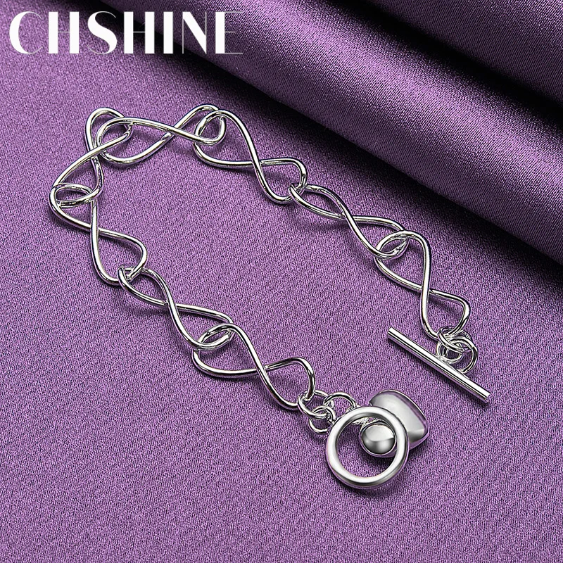 CHSHINE 925 Sterling Silver Solid Heart Bracelet 8-Word Chain For Women Wedding Party Charm Fine Jewelry