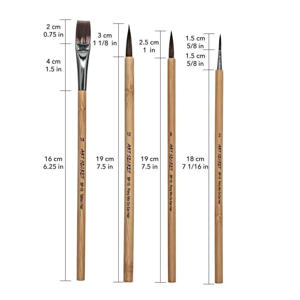 4PC ArtSecret /Set BP-10 Pony&Ox Ear Hair Mix Chinese Painting Brushes Calligraphy Bamboo Handle Acrylic Art Tools Stationery