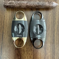 Carbon Fiber Pattern Cigar Cutter V Cut Stainless Steel Cigar Scissors Cigar Punch Cigar Accessories Cool Gadget Wholesale