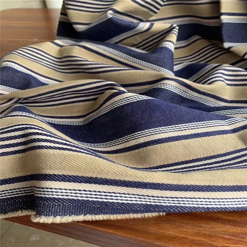 

Twill Denim Linen Cotton Yarn Dyed Striped Fabric Italy Imported Thick Skin Friendly Soft Draping Autumn Winter Clothing Fabric