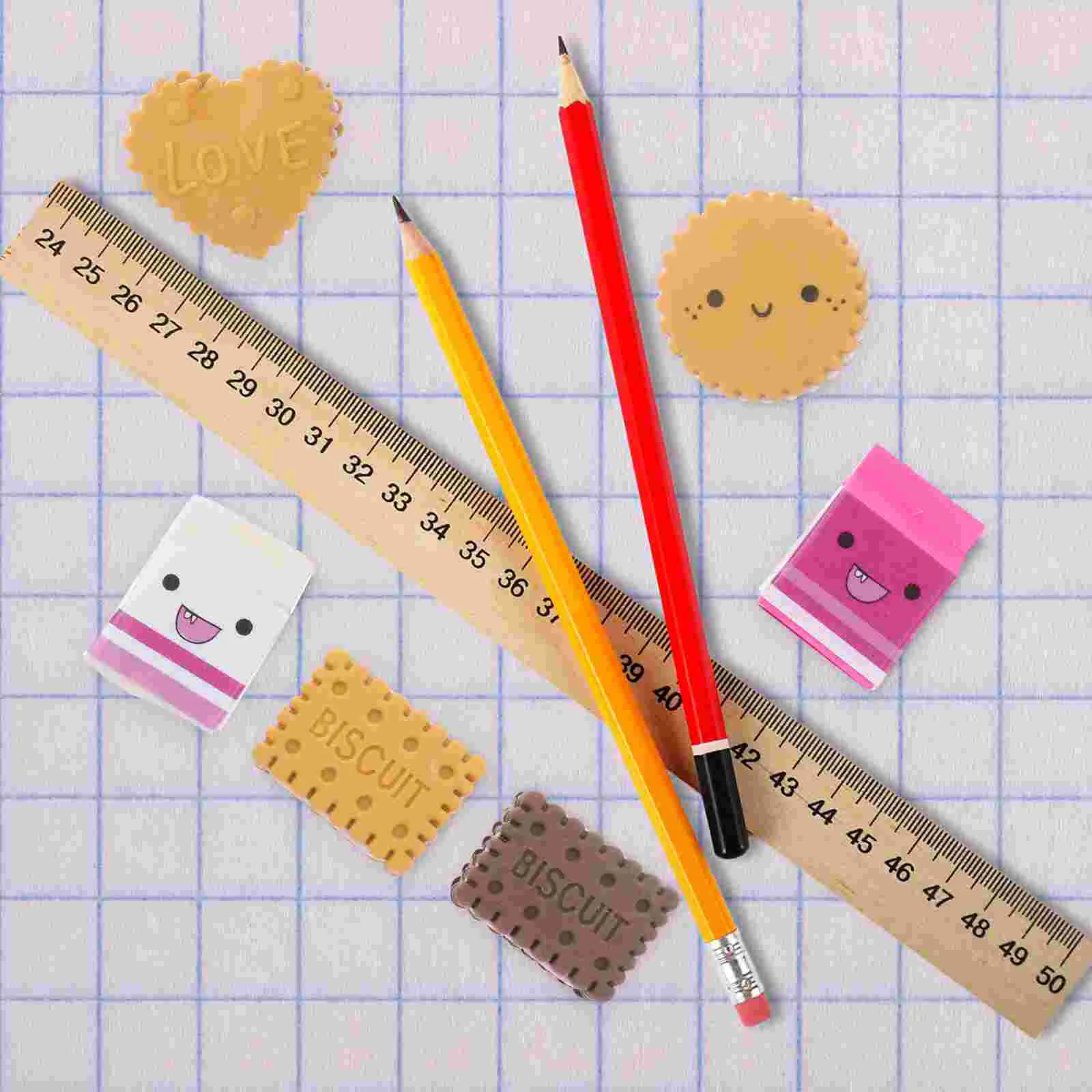 6 Pcs Cute Erasers for Girls Milk Cookie Cookies Biscuit Good Erasing Effect Student