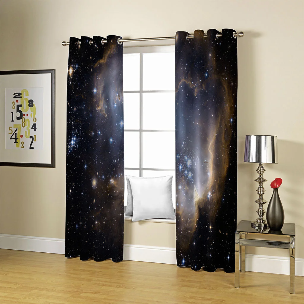 

Galactic Night Starry Sky Theme Sunshade Curtain Boy Bedroom Living Room Balcony Classic Thin Curtain