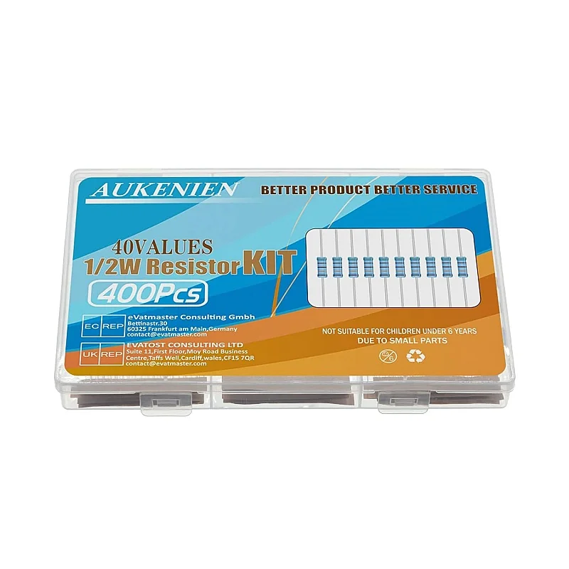 1/2W Resistor Assortment 40Values, 400 PCS, Metal Layer Resistors, 1 to 1M Ohm Resistors, Electronic Resistor Kit, ±1% Tolerance