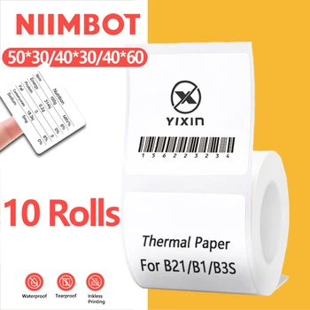 NiiMBOT 3/5/10 Rolls Paper For B1 B21 Thermal Sticker White Adhesive Label Paper Official for Niimbot Mini Printer