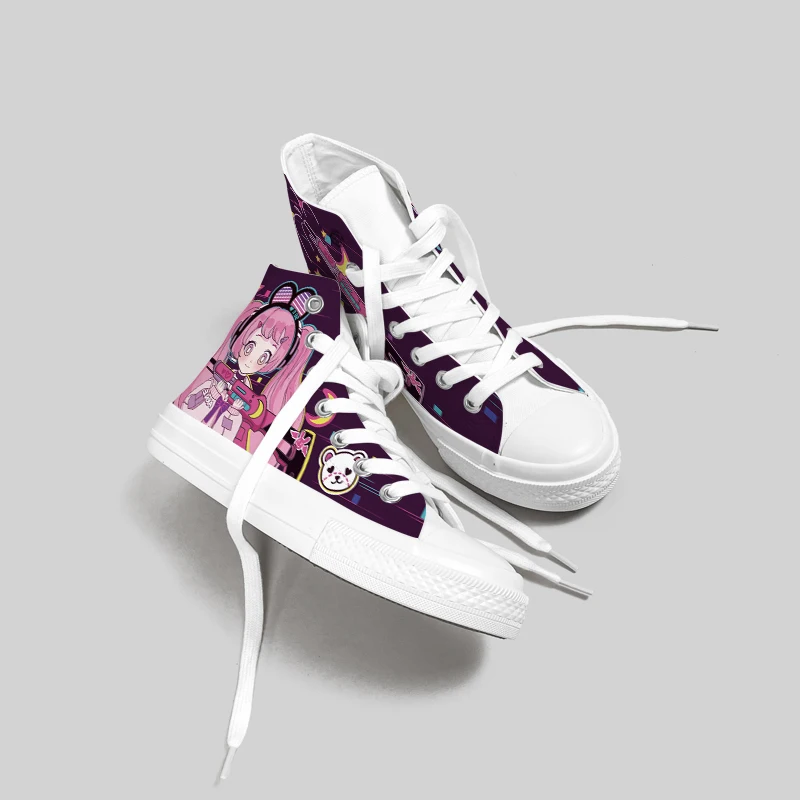 Amy and Michael Sweet Girls Students High Top Athletic Sneakers Graffiti Anime Casual Canvas Shoes Lovely Woman Vulcanize Shoes