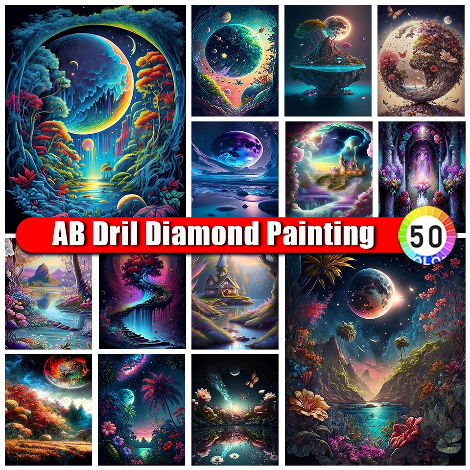 

Zipper Bag 5D AB Diamond Painting Moon Scenery DIY Rhinestone Mosaic Full Drill Diamond Embroidery Landscape Tree Home Decor