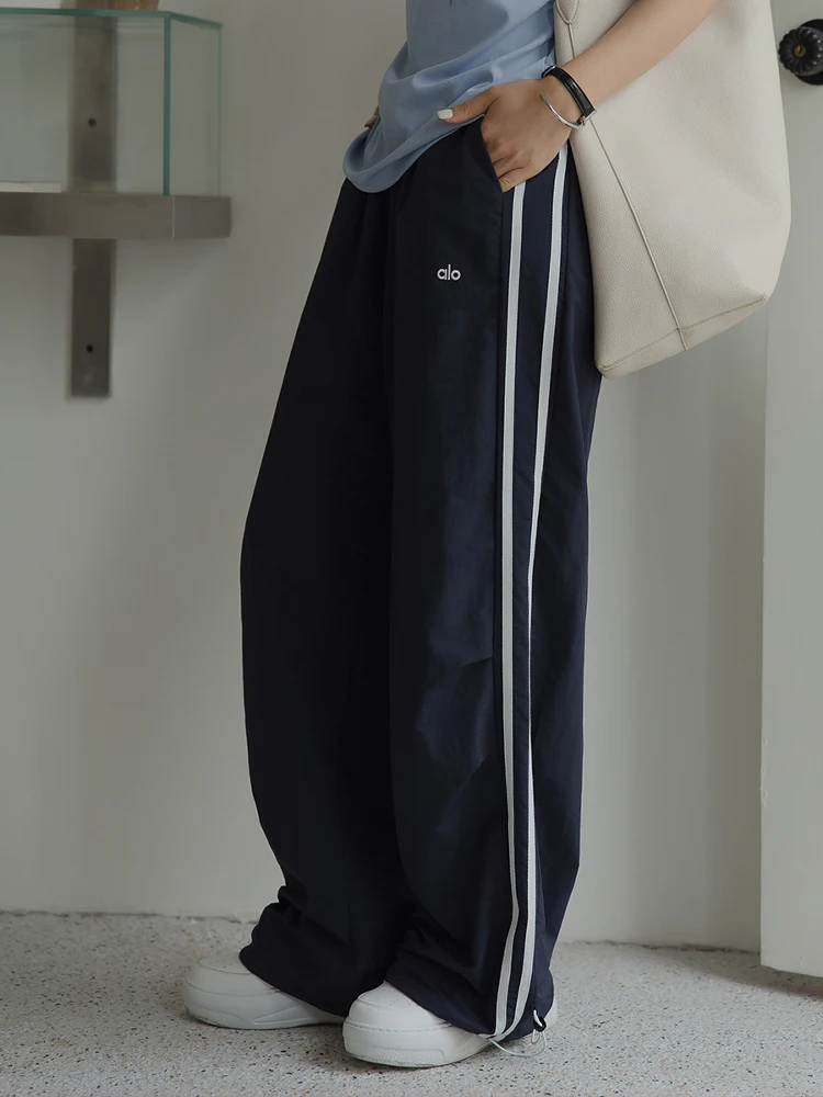 

Spor Casual Blue Pants Women's High Waist Straight Leg Loose Wide Leg Summer Thin New Sle Faionable Ladies Trousers