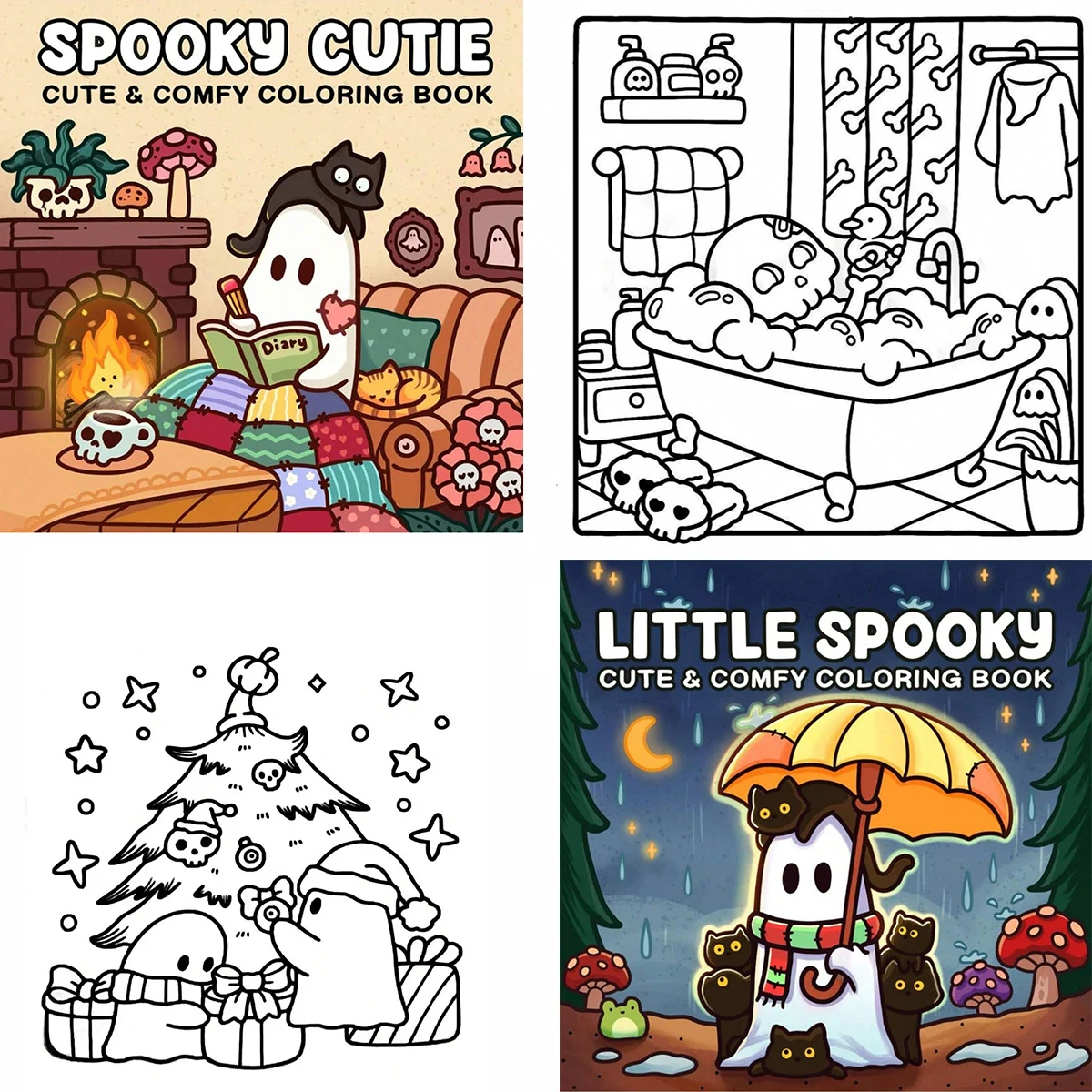 Libro para colorear Spooky Cutie: diseños audazos y sencillos de Halloween para aliviar el estrés, interactivo para niñas y colorear enfocado