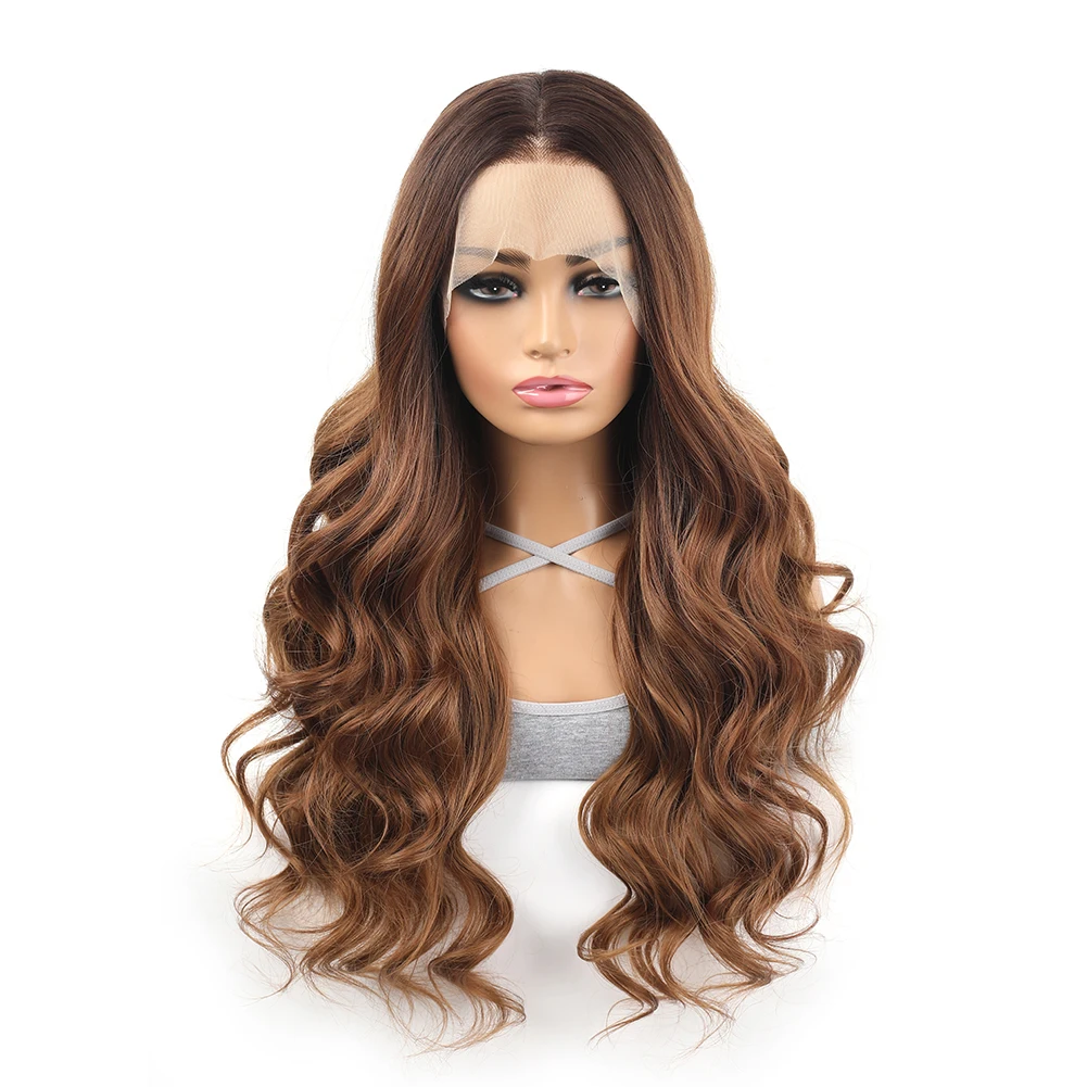 

Highlight Brown Lace Front Wig 13x4 Pre Plucked Synthetic Lace Front Wig Body Wave Lace Frontal Wigs for Women