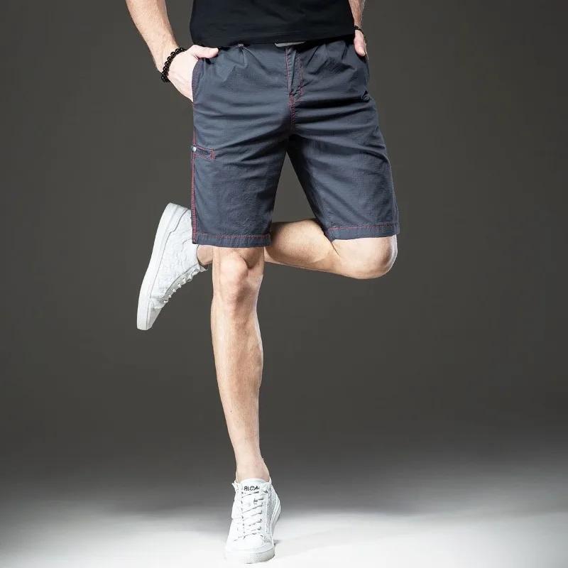 Trendy Mode Zomer Cargo Shorts Heren Zakken Ritsen Contrast Kleur Heldere Lijn Decorat Casual Knielengte Rechte Korte Broek