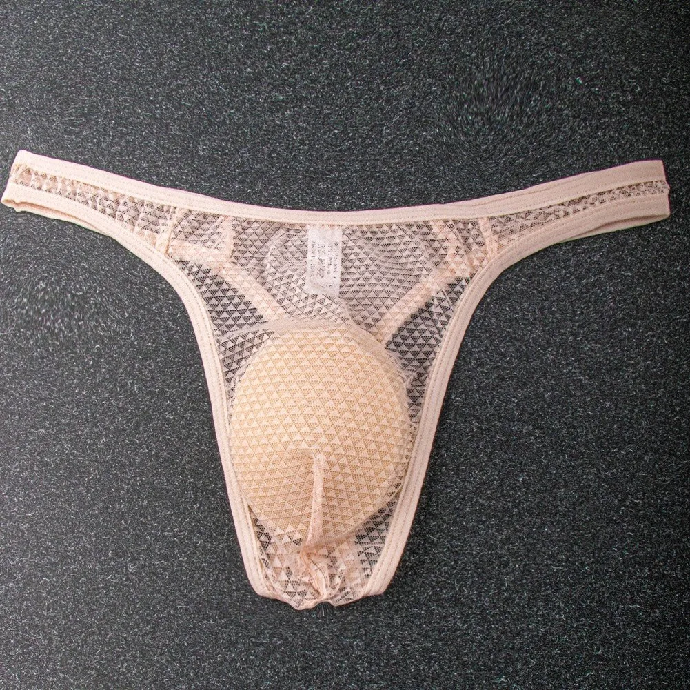 Men\'s 5 Pack Lace See Through Briefs Thong Underwear with Bulge Pouch G-string Solid Color Polyester Spandex Blend