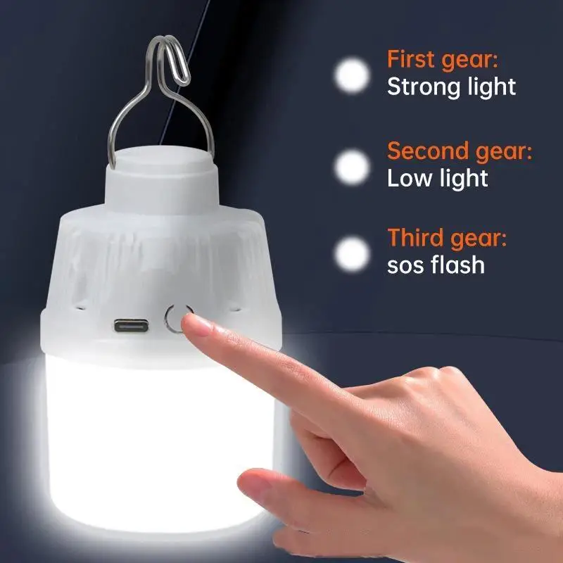 Portable Camping LED Lamp USB Rechargeable 3 Modes Emergency Lantern Soft Night Light for Outdoor Fishing Backpacking Trip