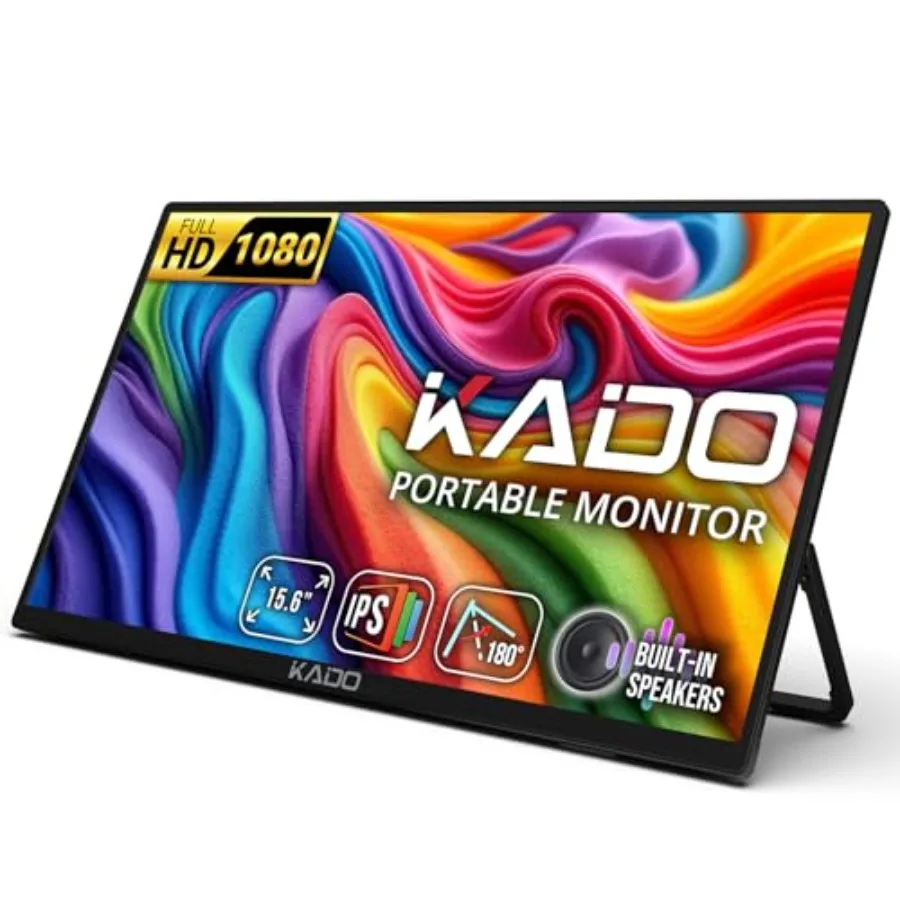 15.6" Full HD Portable Monitor Second Display IPS 1920x1080 HDMI USB-C Laptop Screen Extender 180 Adjustable Kickstand Wall/Ar