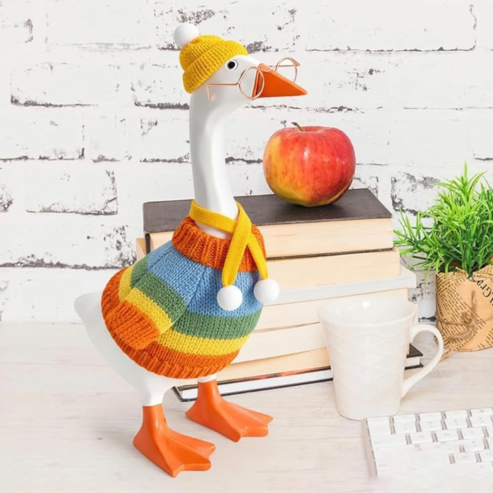 Desk Goose Outfit for Mini Goose Statue Knitted Sweater and Hat Costume Set for Party Supplies