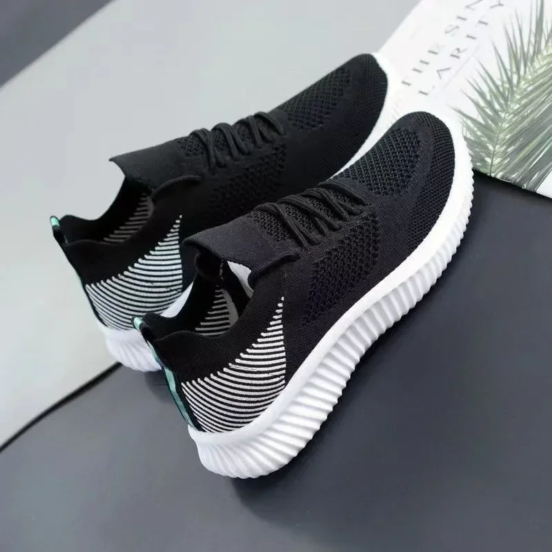 Women's Flying Weaving Little White Coconut Single Shoes for Leisure Sports Running Trendy Shoes Lace Up Mesh Sneakers