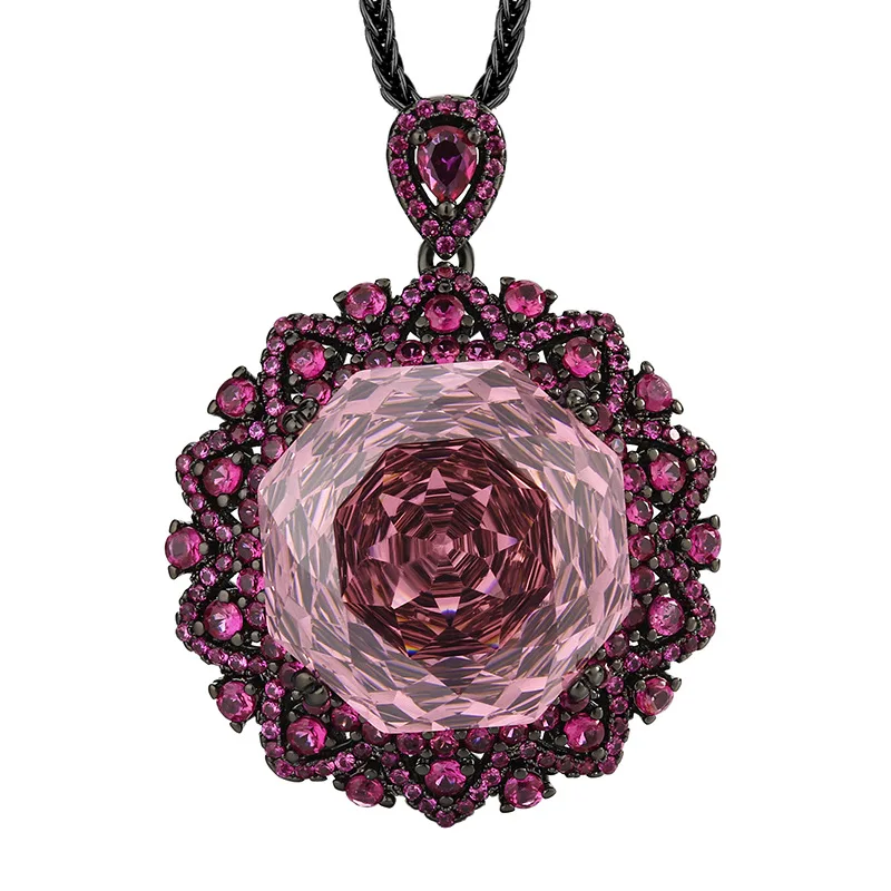 Jewelry Gold-Plated Real Rose Cut Aquamarine Vintage Black Gold Pendant Main Stone18mm