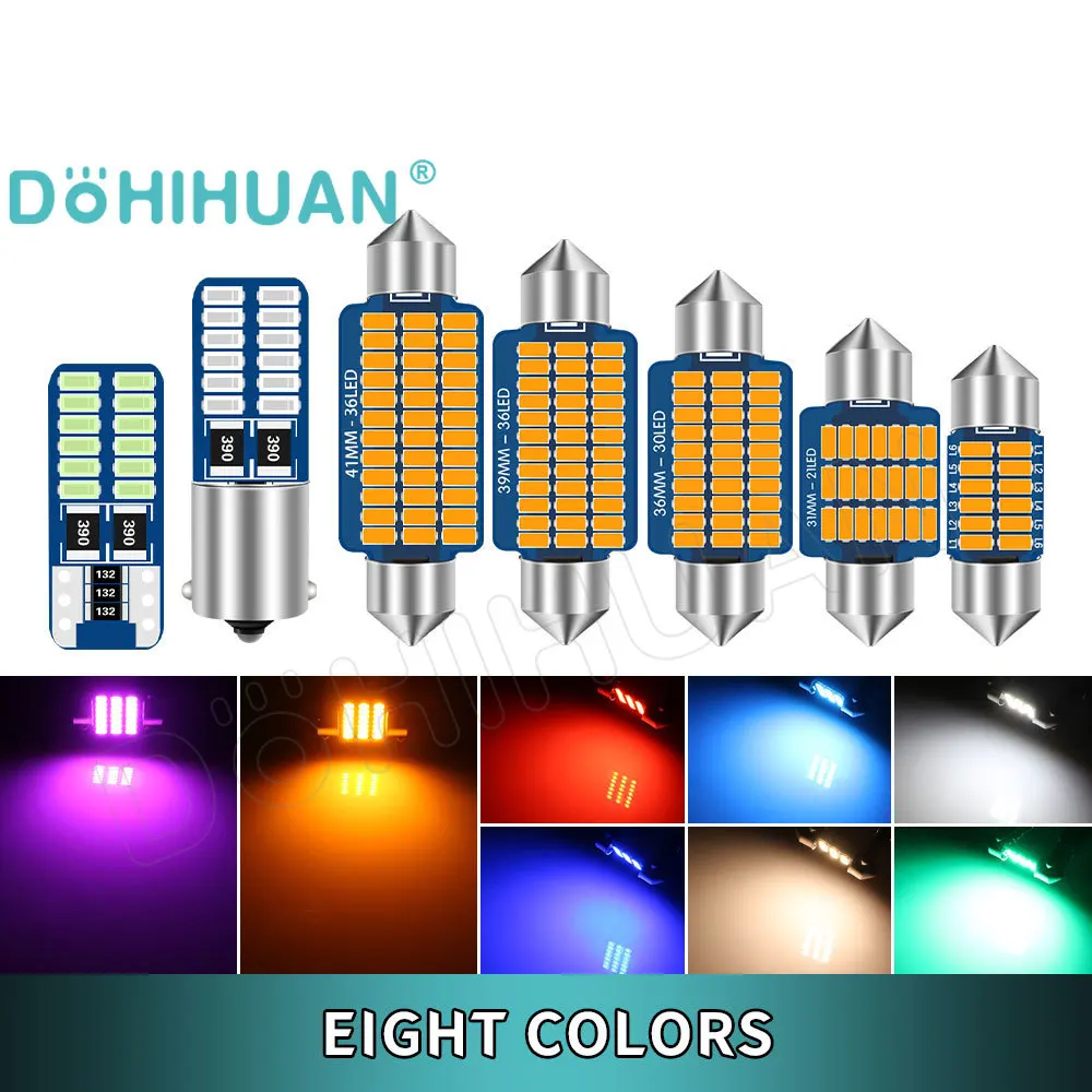 DOHIHUAN 12V 24V T10 BA9S C5W Lamp C10W Led Bulb 31 mm Festoon 28mm 31mm 36mm 39mm 41mm Red Pink Warm White Car Dome Light Truck