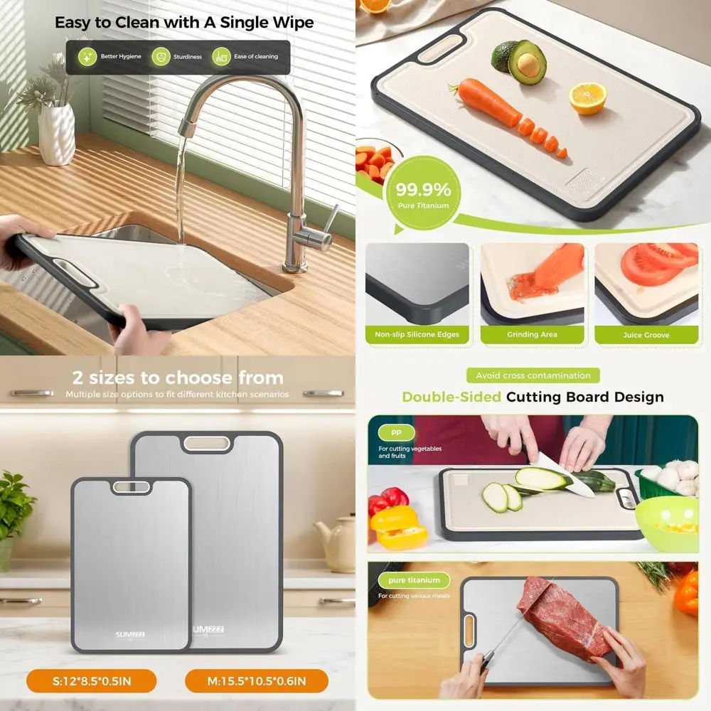 

Двусторонняя разделочная доска из титана и полипропилена — пищевой, легкая очистка, кухонный инструмент 15,5x10,5 и 12x8,5