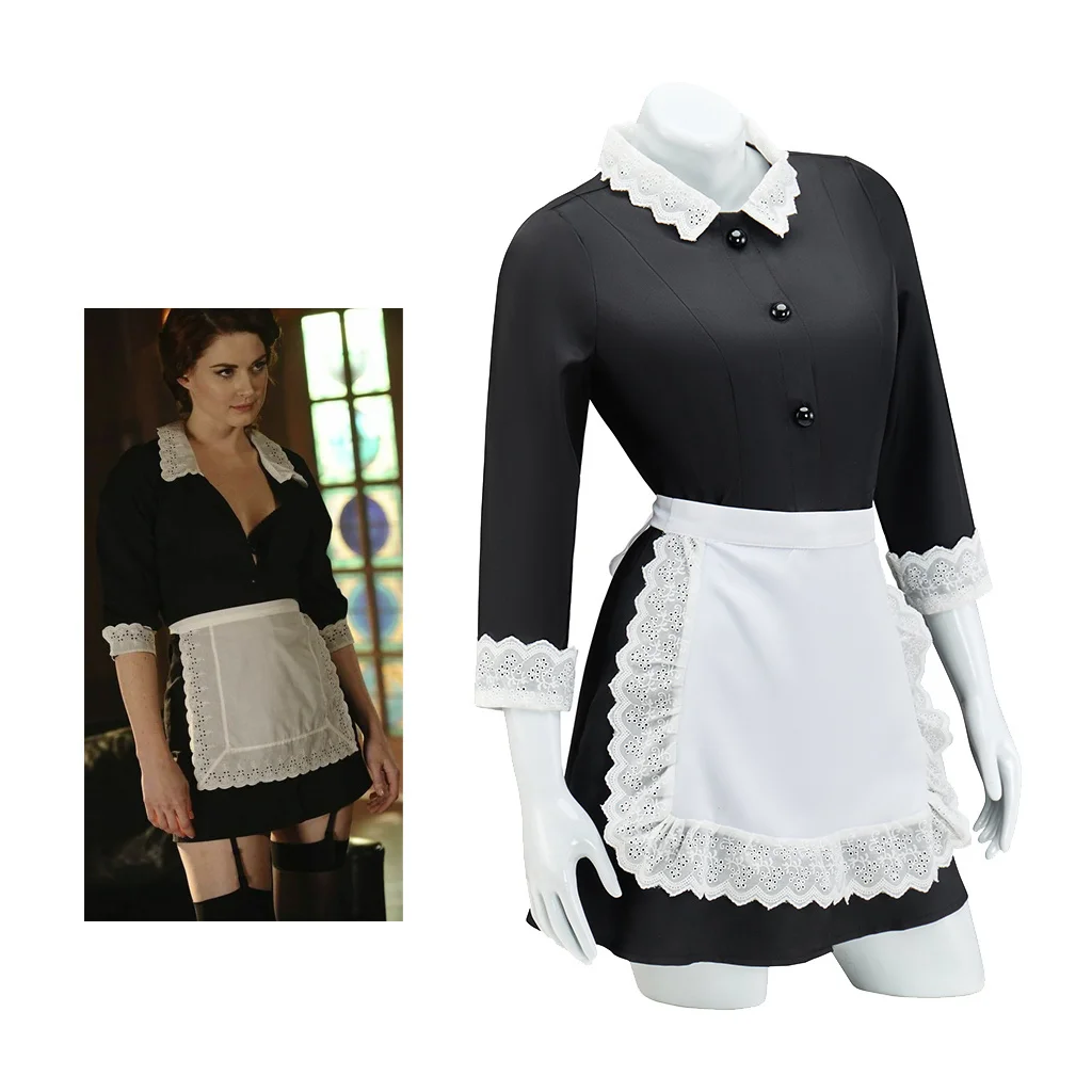 

Horror TV Housekeeper Moira O'Hara Cosplay Costume Black Maid Dress With White Apron Set Horror Moira Maid Outfit For Women