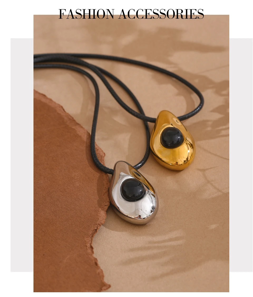 Yhpup Edelstahl Wassertropfen Achat Stein Anhänger PU Leder Halskette für Frauen Statement Modeschmuck Zubehör Neu – Detail 10