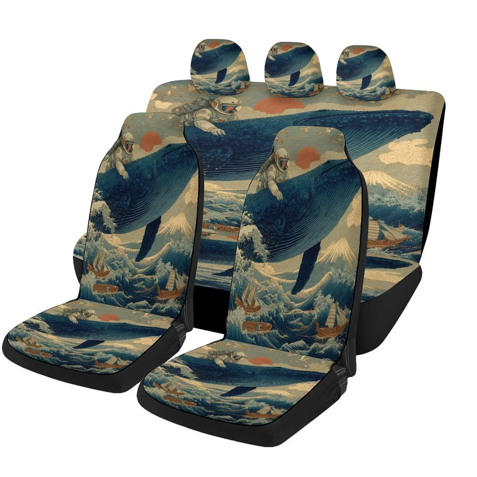 Juego de fundas para asientos de coche con diseño de Whale Rider Ocean para la mayoría de los coches, fundas protectoras para asientos de coche modernas y novedosas, juego completo, fundas para asientos de coche C