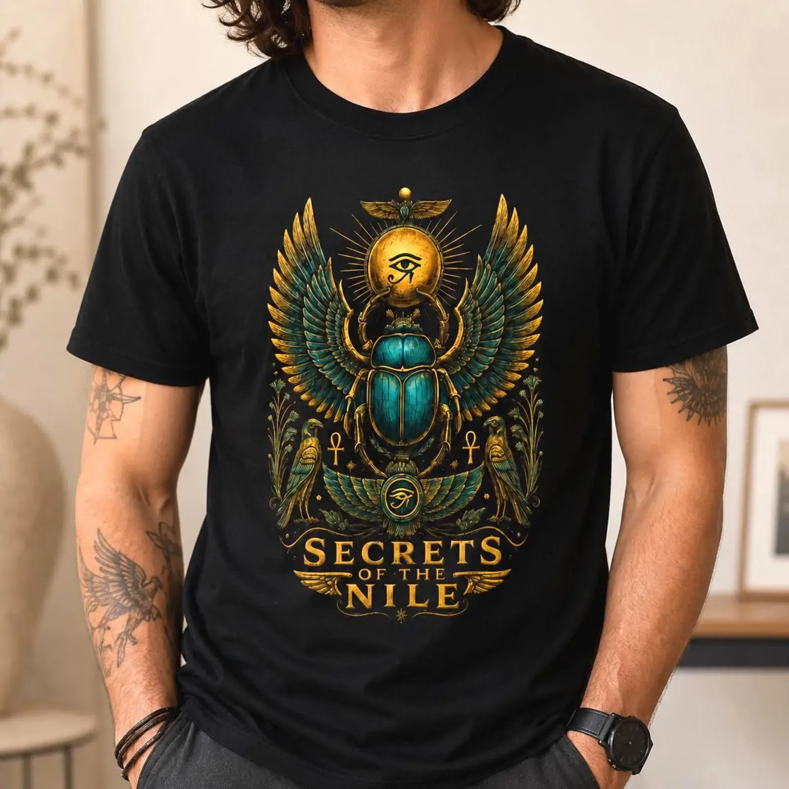 Ancient Egyptian Scarab T Shirt Secrets of the Nile Egyptology for History Lovers vintage Washed designer clothes Versatile
