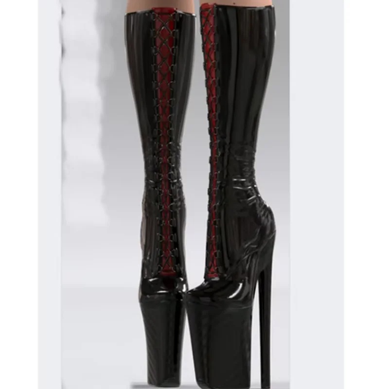 Black Lace Up Platform Glitter Boots Thin High Heel Pointed Toe Fashion Sexy 2025 Winter Big Size Woman Shoes Zapatillas Mujer