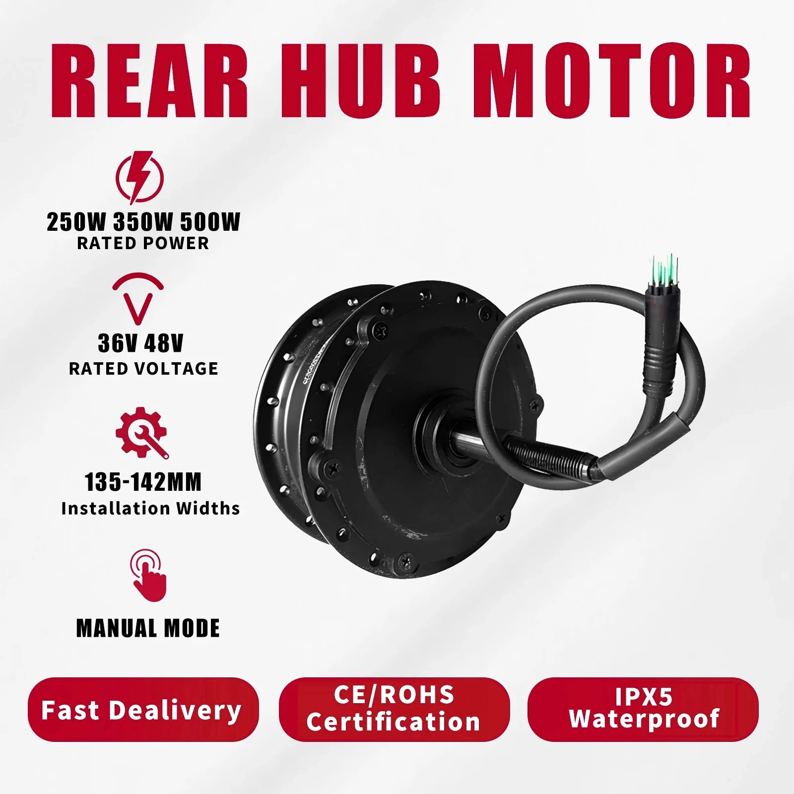 

Electric Bike Hub Motor, High Speed Brushless Wheel Motor, E-bike Freewheel, Cassette Rear Hub Kit, 36V, 250W, 350W, 48V, 500W