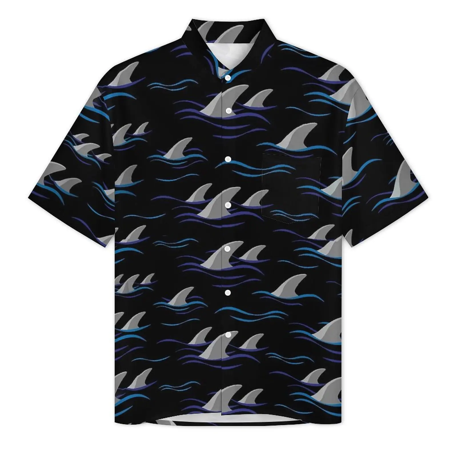 Summer Shirt Beach Shark Fin Blouses Waves Print Vintage Casual Shirts Man Short Sleeve Street Style Oversized Clothes