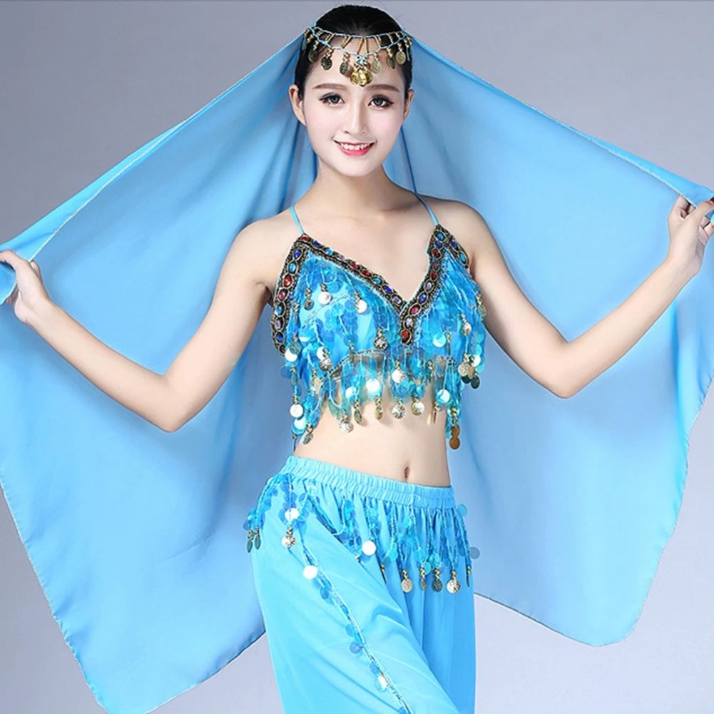 

Women Belly Dancing Chiffon Scarf Stage Performance Props Dance Costume Outfit Scarf Female Stage Dance Headband Solid