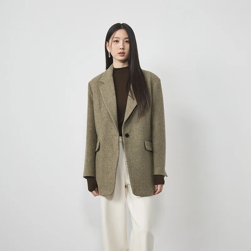 

Allingentle Women's Suit Blazer Woolen Women Jacket for Cocktail Party Daily Casual Coat Outfits Customize