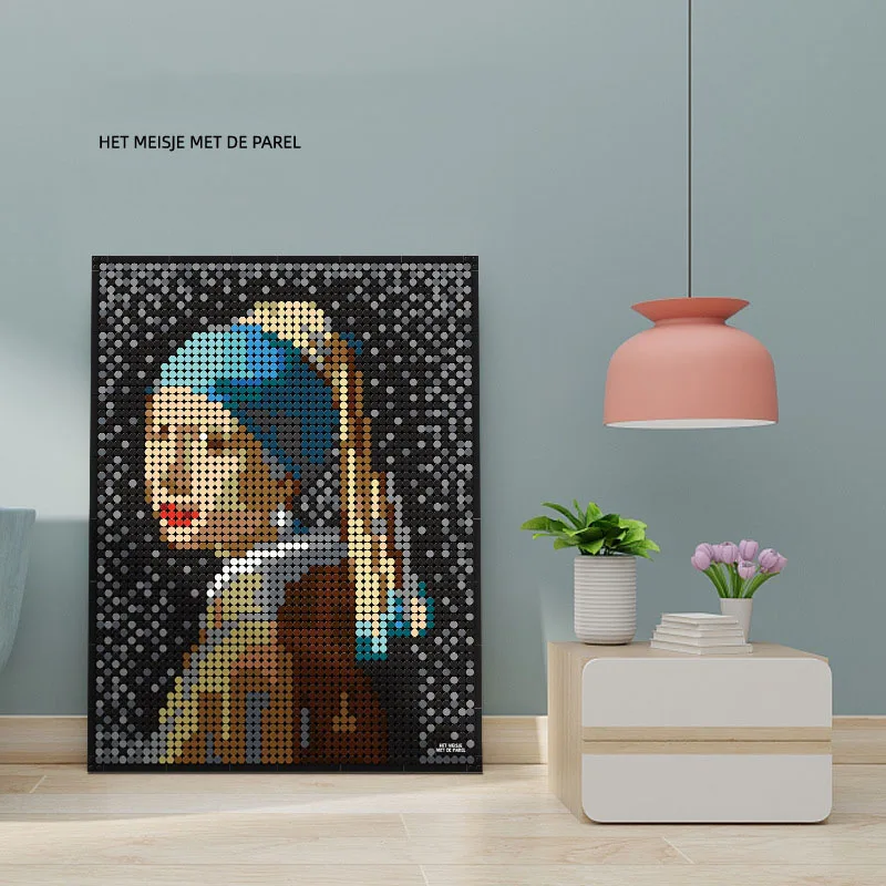 World Famous Paintings Building Block Het Meisje Met De Parel Mona Lisa Starry Night Brick Pixel Art Toys Collection For Gifts