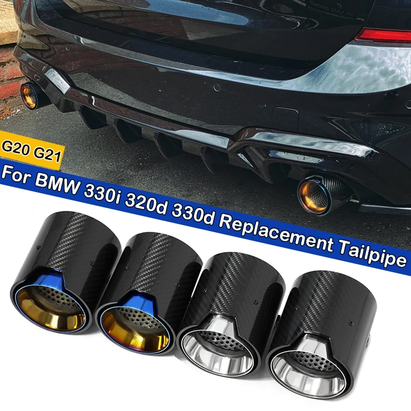 2 PCS/lot Carbon Fiber Exhaut Tips for BMW G20 G21 330i 330d 320i M Performance Exhaust System Pipes Muffler Tip Nozzle