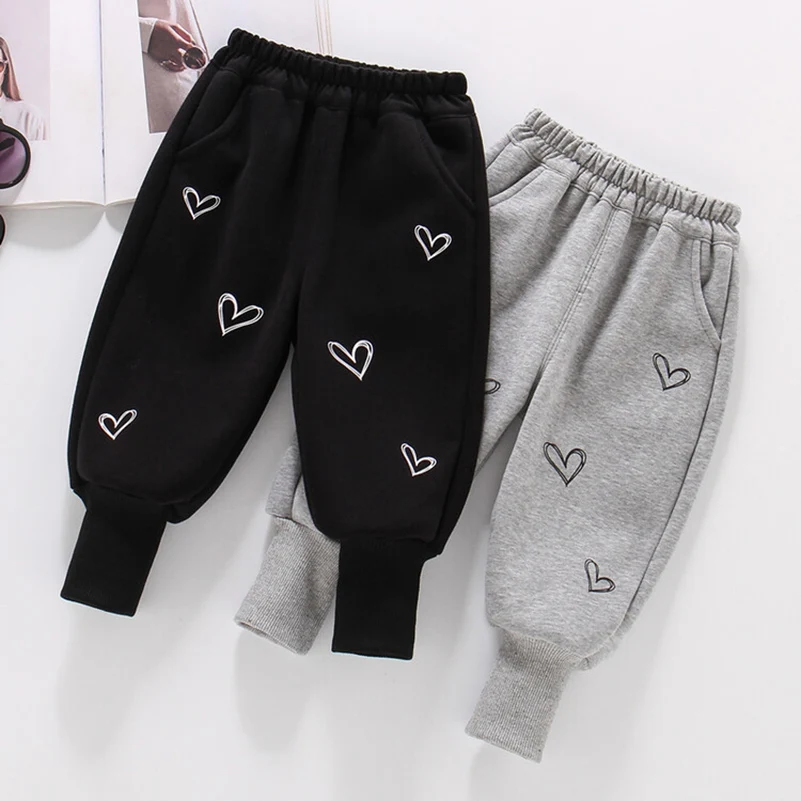 Summer 2024 Girls' Breathable Versatile Solid Color Printed Love Pants/Casual Pants 1-6 Years Old