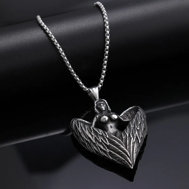 Patron Saint Angel Wings Stainless Steel Men Necklaces Pendant Chain Gothic Mythical Fairy Charm For Women Fashion Jewelry Gifts