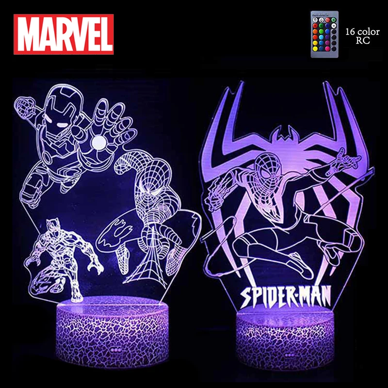 

Marvel Spider Man 16 Colors LED Lamp Avengers Superheroes Table Lamp for Homes Bedroom Accessories Night Light Children Gift Toy