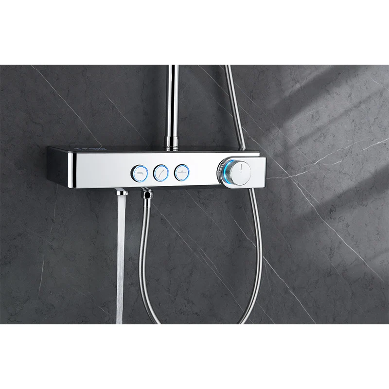 New Bathroom Thermostat 3-function Wall-mounted Chrome Shower Shower Faucet Set with Handheld