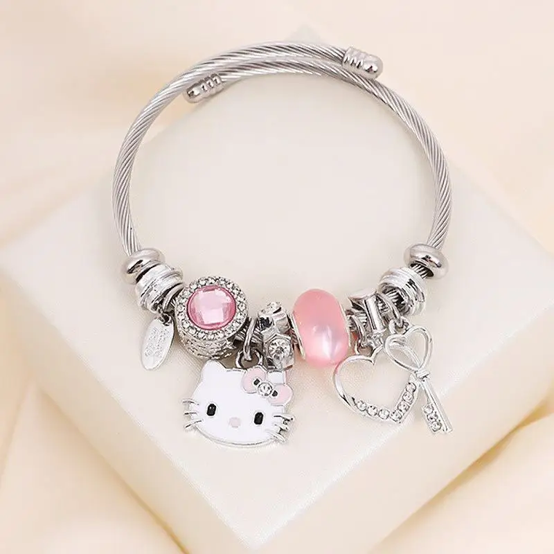 Sanrio Hello Kitty Bracelet Anime Figure Y2K Girls Chain Bracelet Cartoon Fashion Kawaii Pandora Beading Friend Christmas Gift