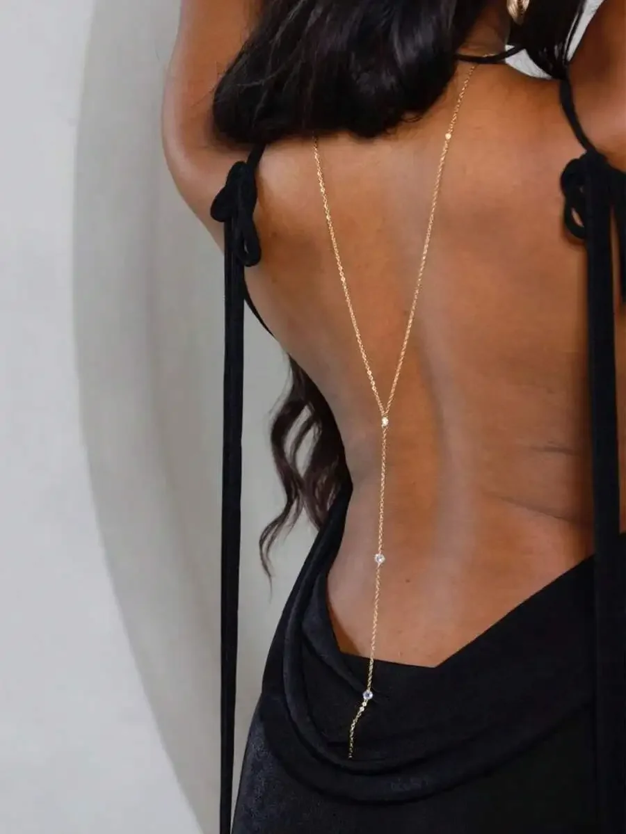 

1pc Elegant Minimalist Diamond Gold Chain Y-Shaped Necklace, Suitable For Women, Girls, Brides, Wedding, Fashion Classic