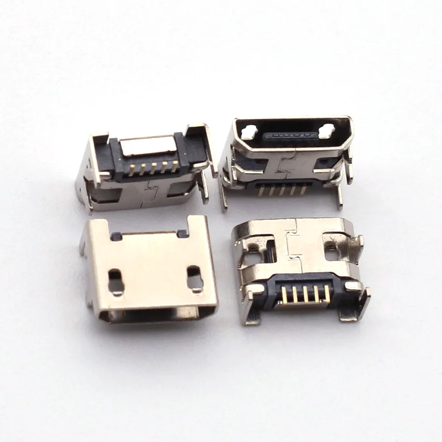 50pcs Micro USB connector 5pin seat Jack Micro usb DIP4 Legs Four legs Inserting plate seat mini usb connector For Mobile phone