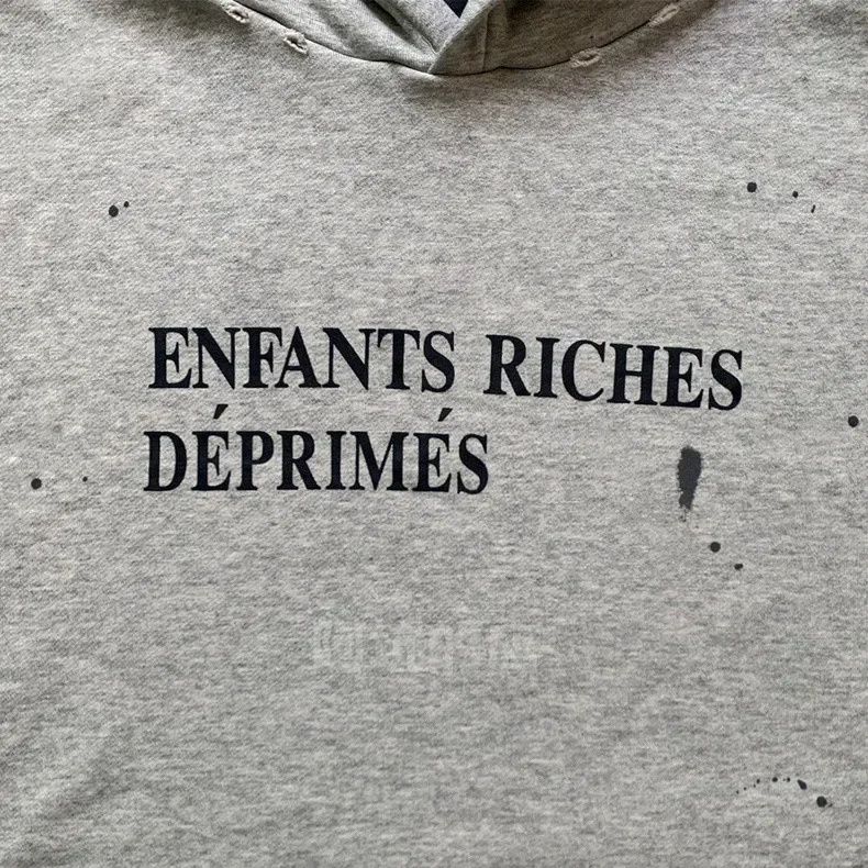 25ss Grey Washed Enfants Riches Deporimes oversized Hoodie Classic Letter Logo Print ERD Pure Cotton Sweatshirts