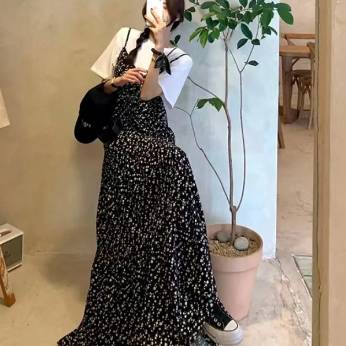 Süße Sle Floral Spitze Trim Lange Dr frauen Sommer Neue Haken Träger Kleid Pendeln Sle Frühling Herbst Geeignet